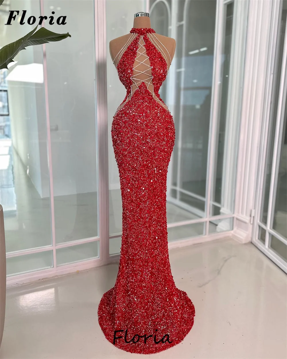 

Sparkly Red Mermaid Evening Dresses Robes De Soiree Elegant 2024 Dubai Sequins Beaded Celebrity Prom Dress Wedding Party Gowns