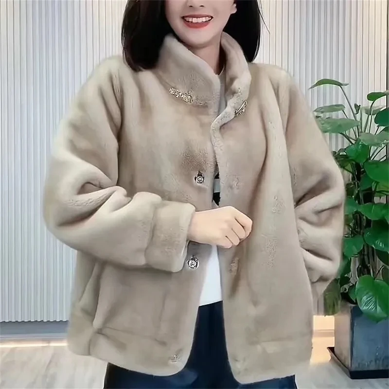 

Winter High-end Women Fur Coat Faux Mink Velvet Overcoat 2023 New Female Thickened Fur Integrated Warm Coats Femme Short Top