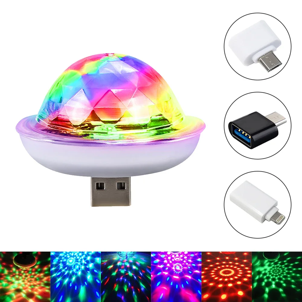 

1X Car Led Auto Lamp USB Ambient Light DJ RGB Mini Colorful Music Sound Light USB-C IOS Interface Holiday Party Karaoke