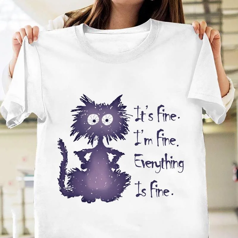 Funny It's Fine Everything Is Fine Frazzled Cat Printed T-ShirtsUnisex PersonalityFunny Cat Graphic Printed ShirtsCasual Hip-Hop
Funny It's Fine Everything Is Fine Frazzled Cat Printed T-ShirtsUnisex PersonalityFunny Cat Graphic Printed ShirtsCasual Hip-Hop