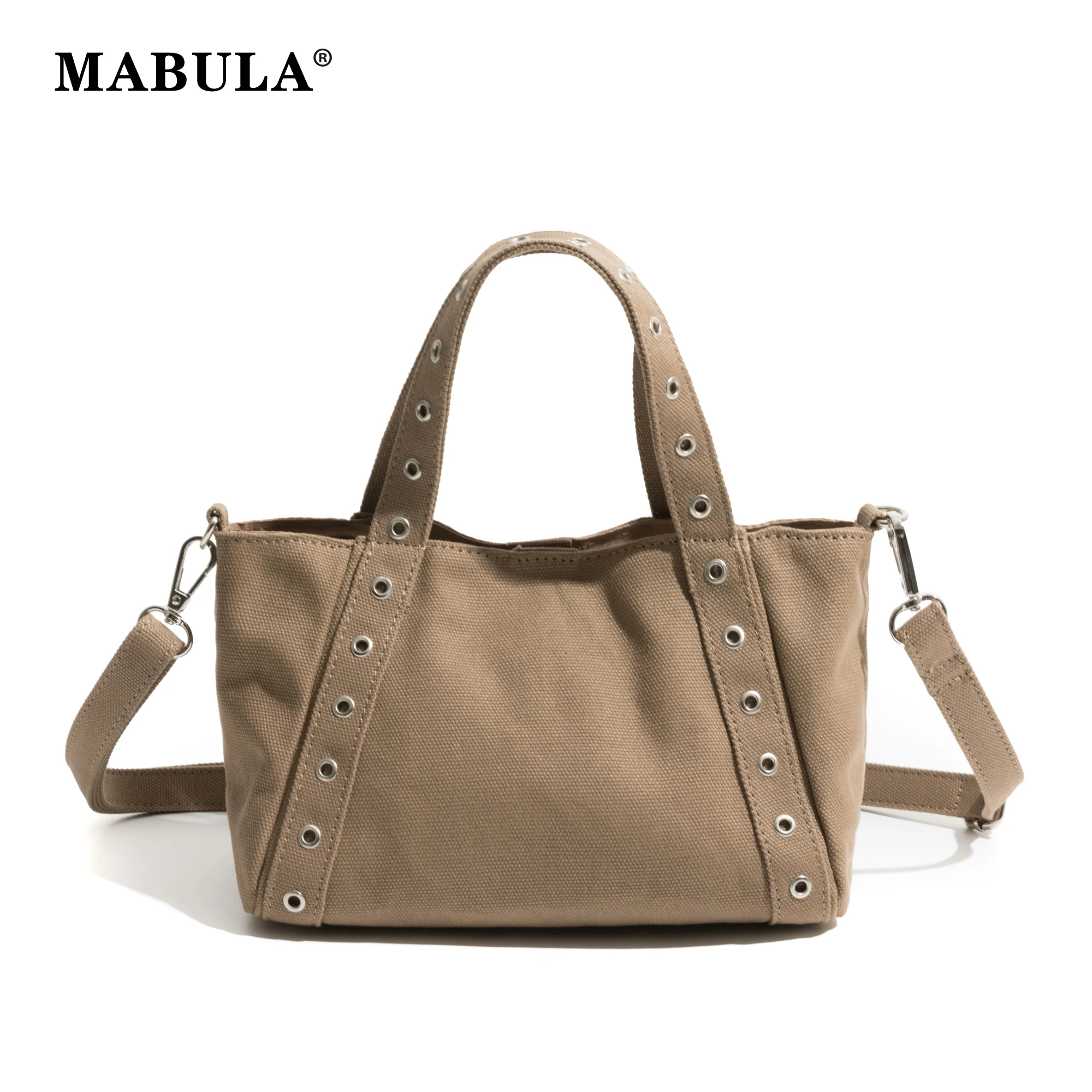 

MABULA Canvas Rivet Fashion Simple Woman Crossbody Bag Unisex Large Capacity Female Key Purse Casual School Tote Handbag