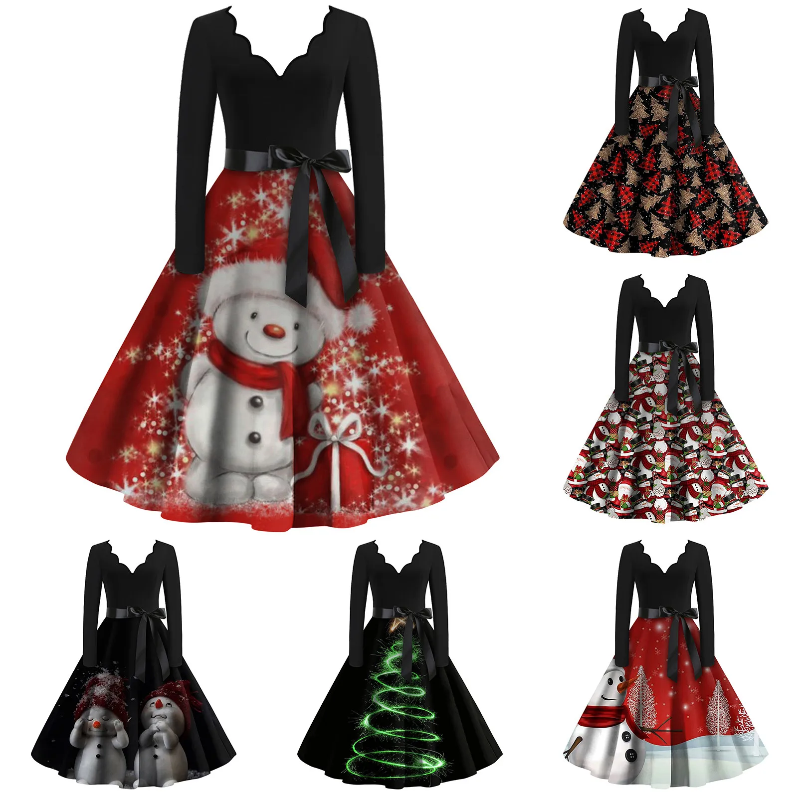 

Женские Модные платья с V-образным вырезом, повседневные облегающие платья с рождественским принтом и длинным рукавом, яркое женское платье, платья для женщин