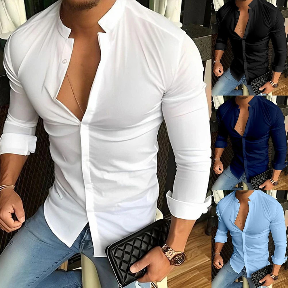 Mens Casual Slim Fit Stretch Long Sleeve Banded Collar Muscle Fitness Shirt Button Down Shirt Party T Dress Up Tops Blouse
Mens Casual Slim Fit Stretch Long Sleeve Banded Collar Muscle Fitness Shirt Button Down Shirt Party T Dress Up Tops Blouse