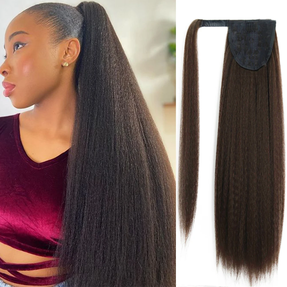 

22 34" Synthetic Long Yaki Straight Ponytail Extension Fake Hair Ponytail Black Blonde Synthetic Hairpiece Wrap Around Clip Hair