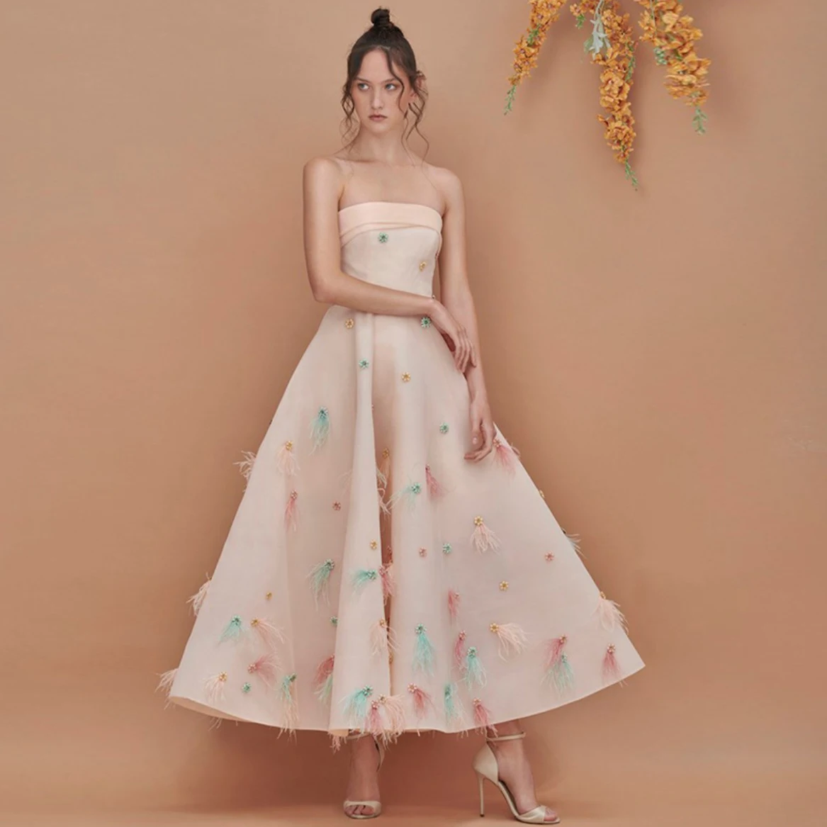 Strapless Light Pink Women's Dress A-line Evening Dresses For Women Feather Dress Applique Prom Dress Ankle Length Dress
Strapless Light Pink Women's Dress A-line Evening Dresses For Women Feather Dress Applique Prom Dress Ankle Length Dress