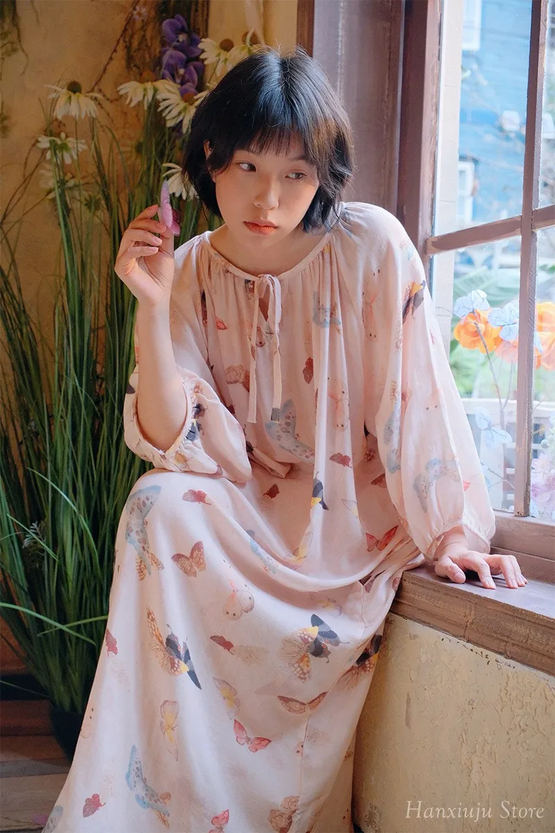 Hanxiuju Vintage Long Sleeve Nightgowns For Women Soft Viscose Cotton Nightwear Ladies Elegant Dress Spring Autumn 6 S77e87cc3d2784dc7964530a9fb062c46F