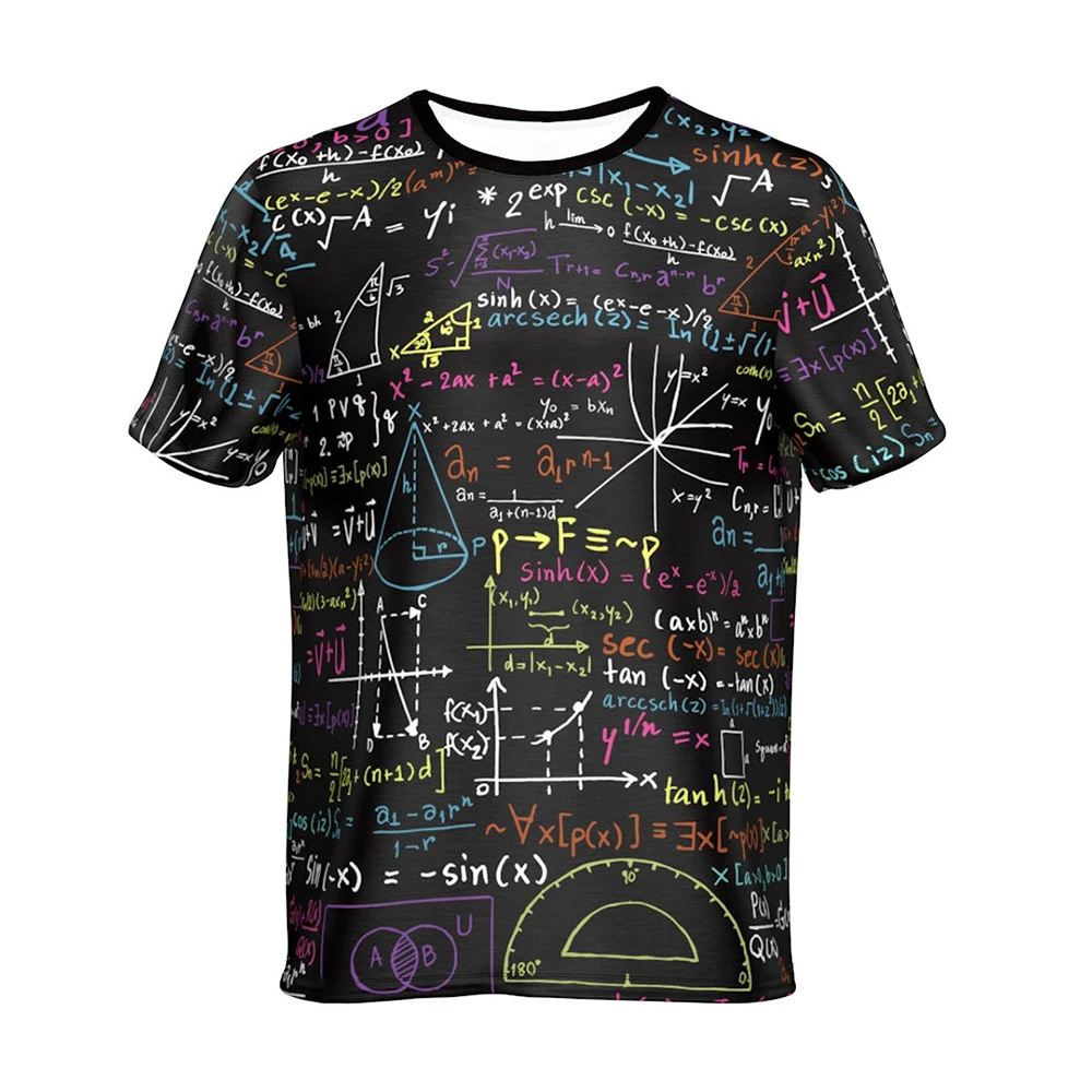 

New Fashion 3D Mathematical Formula Graphic T Shirts Trend Men Casual Street Retro Style Printed O-Neck Short Sleeve Clothing