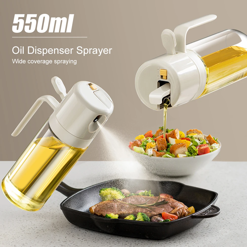 

Olive Oil Bottle Dispenser 2 In 1 Cooking Oil Sprayer Dispenser Glass Auto Flip Lid No Drip Oil Pourer Kitchen Vinegar Dispenser