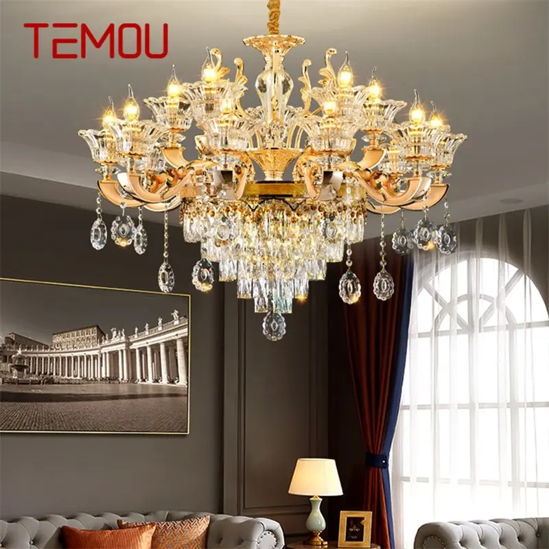 

TEMOU Contemporary Chandeliers Lamp Gold Luxury LED Crystal Candle Pendant Light for Home Living Room Bedroom Hotel Fixtures