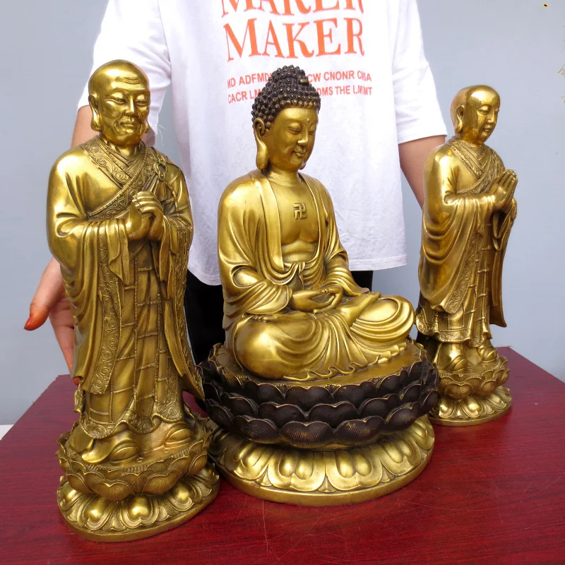 

46CM large A set 3PCS # Asia HOME temple Buddha statue bless safe healty Amitabha Sakyamuni ZUNZHE buddha brass statue