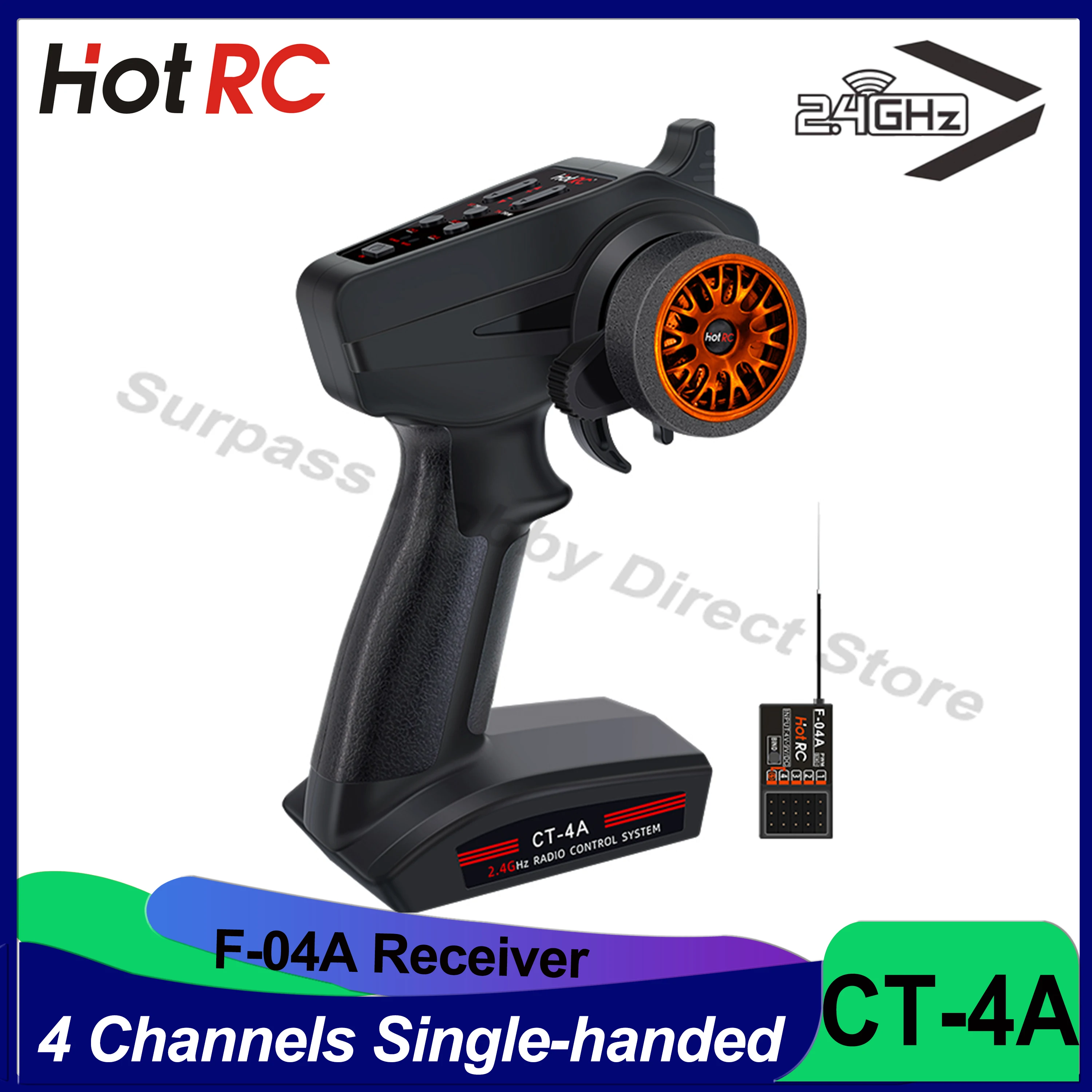 

HOTRC CT-4A 4CH 4 Channels Radio Control 2.4GHZ FHSS System 4V-9V F-04A Receiver with One-hand Transmitter for RC Car Boat Toys