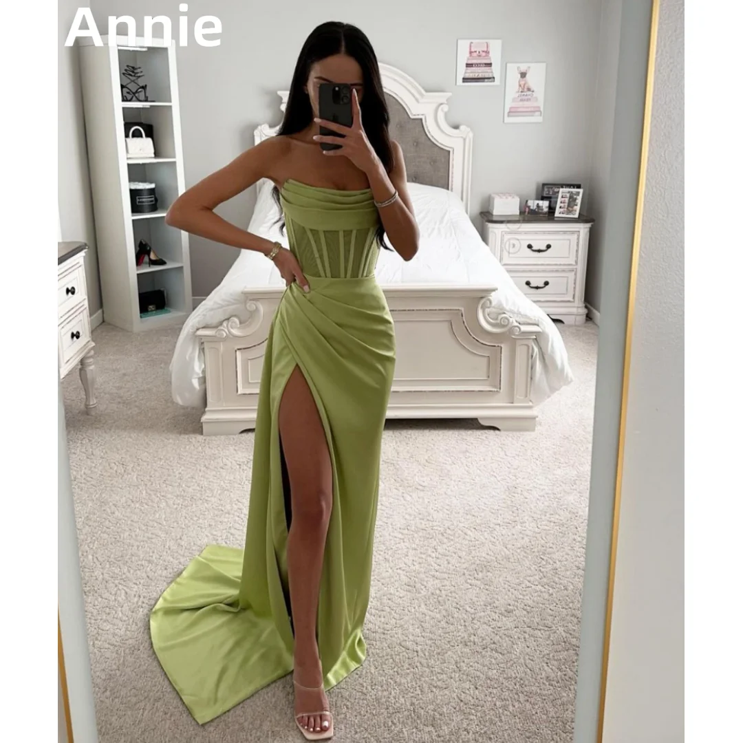 Annie Light Green Prom Dresses Sexy Strapless Side Slit 2024Evening Dress فساتين السهرة Corset Formal Occasions Party Dresses
Annie Light Green Prom Dresses Sexy Strapless Side Slit 2024Evening Dress فساتين السهرة Corset Formal Occasions Party Dresses