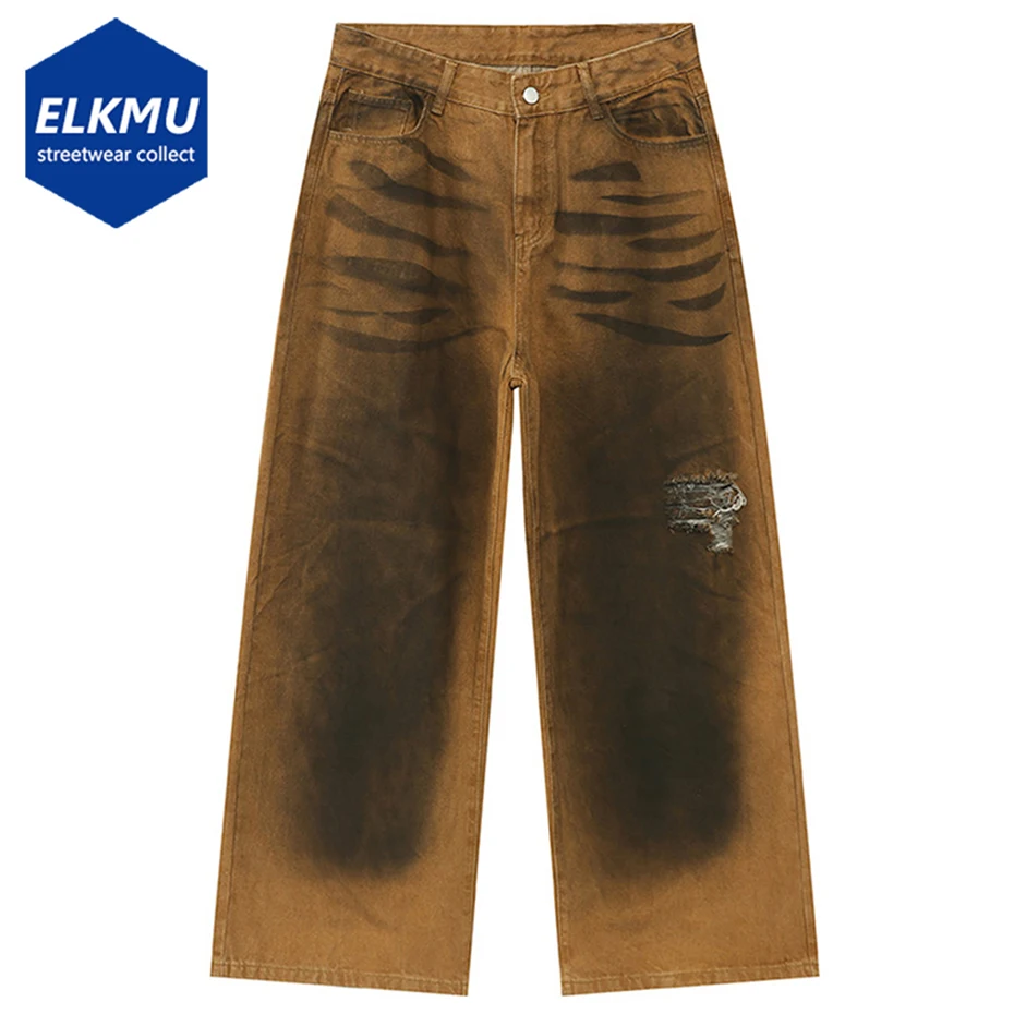 

Men Fashion Baggy Jeans Dirty Tie Dye Distressed Ripped Loose Denim Pants Harajuku Streetwear Hip Hop Male Jeans Trousers