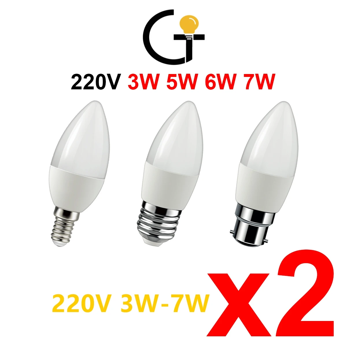 

2PCS Led Candle Bulb C37 3W 5W 6W 7W E14 E27 B22 AC220v-240v 3000K 4000K 6000k For Home Decoration Lamp