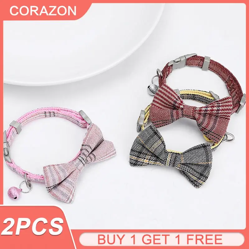 

2PCS Cute Cat Collar Small Puppy Cat Dog Collars Bow Kitten Collar Bowknot Necklace With Bell For Dog Cat Chihuahua Pet Supplies