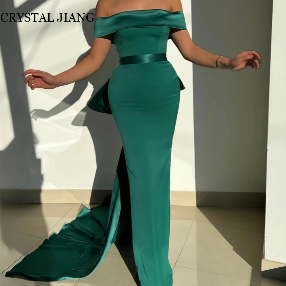 

Elegant Long Off the Shoulder Satin Short Sleeves with Bow Mermaid Floor Length Formal Occasion Dress