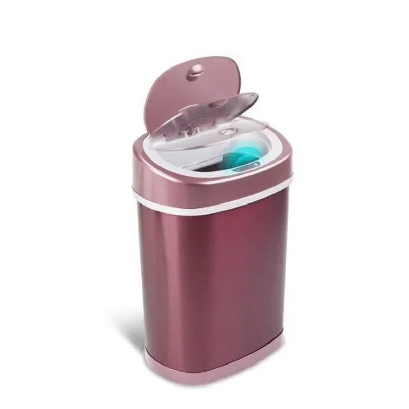 

Nine Stars 4 Gallon Trash Can, Touchless Oval Office Trash Can, Burgundy Stainless Steel