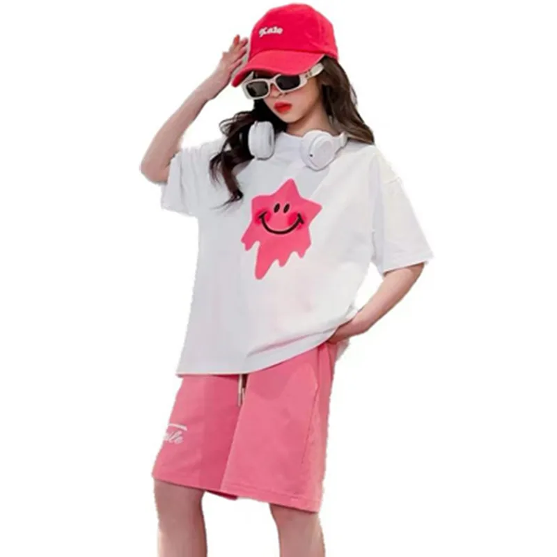 Kids Girl New Clothing Sets Short Sleeve Top + Pink Shorts Fashion Outfits Summer Cute Cotton Casual Children Clothes Tracksuits 
Kids Girl New Clothing Sets Short Sleeve Top + Pink Shorts Fashion Outfits Summer Cute Cotton Casual Children Clothes Tracksuits