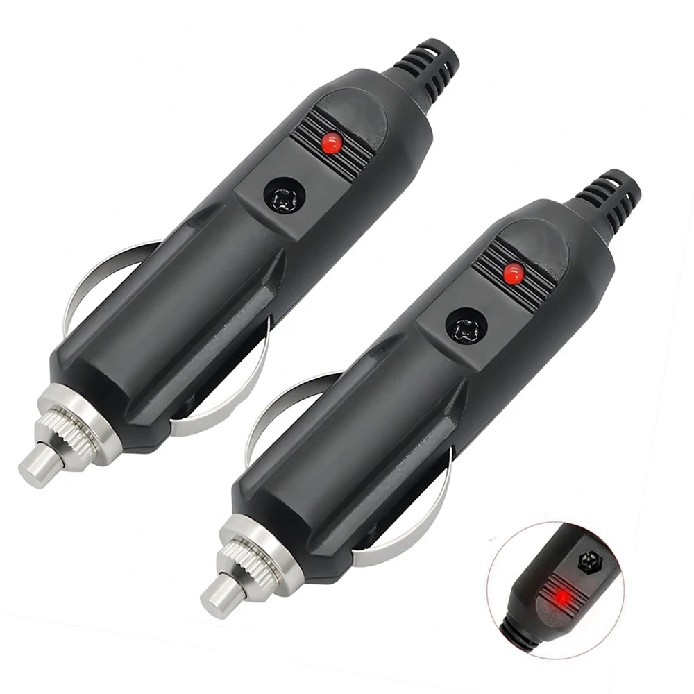 

BOENKAI 2 Pack 12V Male Car Cigarette Lighter Socket Plug Connector Indicator LED High Temperature Resistance 10A 120W