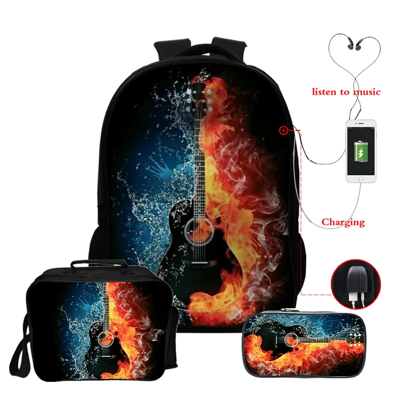 Guitar Flame Print 3 Pcs/set Backpacks Music Note School Bags Reusable Bento Bag Student Pen Bag Mochila Escolar Rucksack Women
Guitar Flame Print 3 Pcs/set Backpacks Music Note School Bags Reusable Bento Bag Student Pen Bag Mochila Escolar Rucksack Women