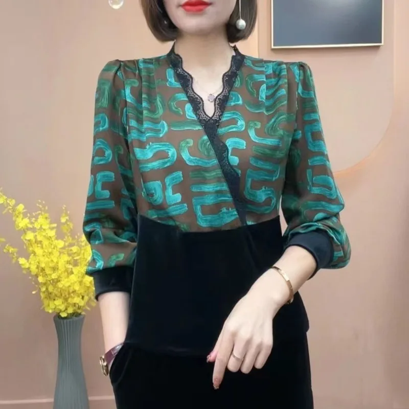 Women's Spring Autumn New Fashion Elegant V-neck Pullover Long Sleeve Printed Bottom Shirt Casual Versatile Western Style Tops
Women's Spring Autumn New Fashion Elegant V-neck Pullover Long Sleeve Printed Bottom Shirt Casual Versatile Western Style Tops