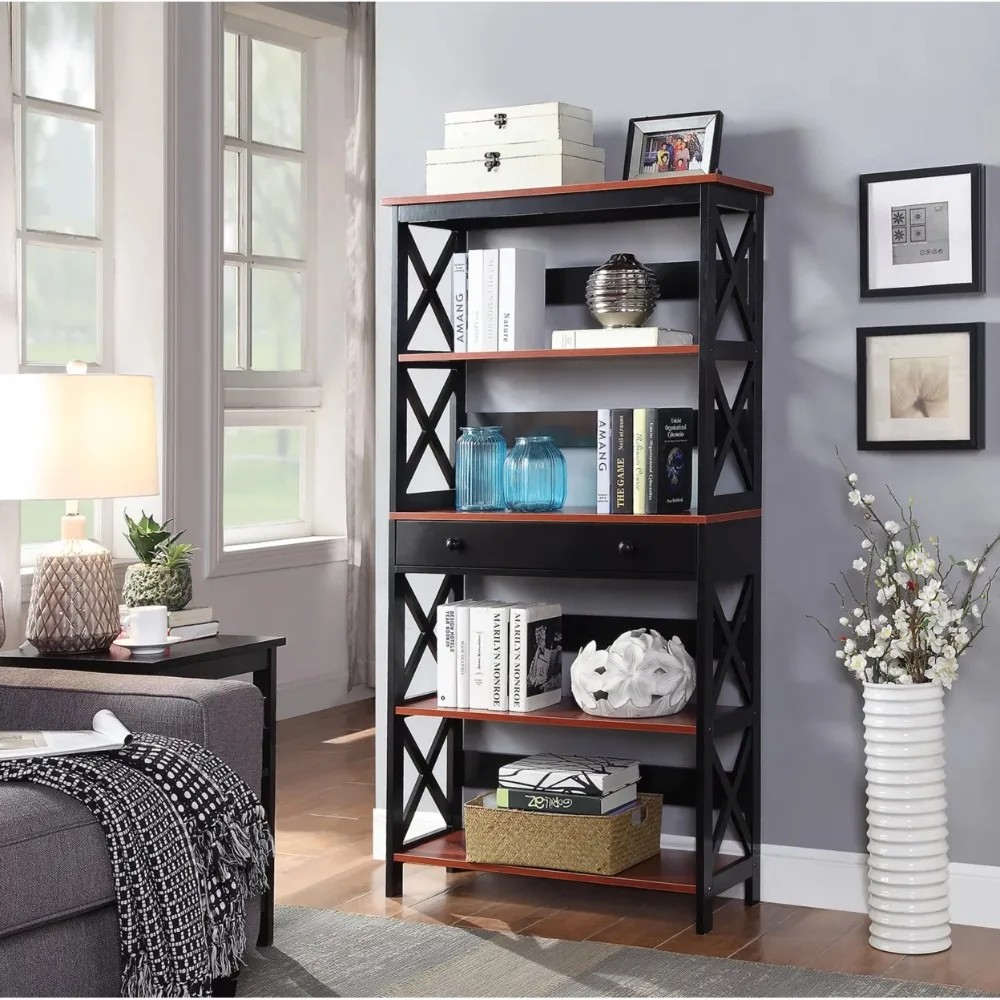 

5-уровневый книжный шкаф с выдвижным ящиком книжная полка вишня и черная книжная полка полки мебель для гостиной дома
