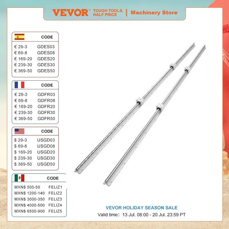 VEVOR Linear Guide Rail Set SBR20 1800mm 2 PCS 70.9 in SBR20 Guide Rails and 4 PCS SBR20UU Slide Blocks for Automated Machines
VEVOR Linear Guide Rail Set SBR20 1800mm 2 PCS 70.9 in SBR20 Guide Rails and 4 PCS SBR20UU Slide Blocks for Automated Machines