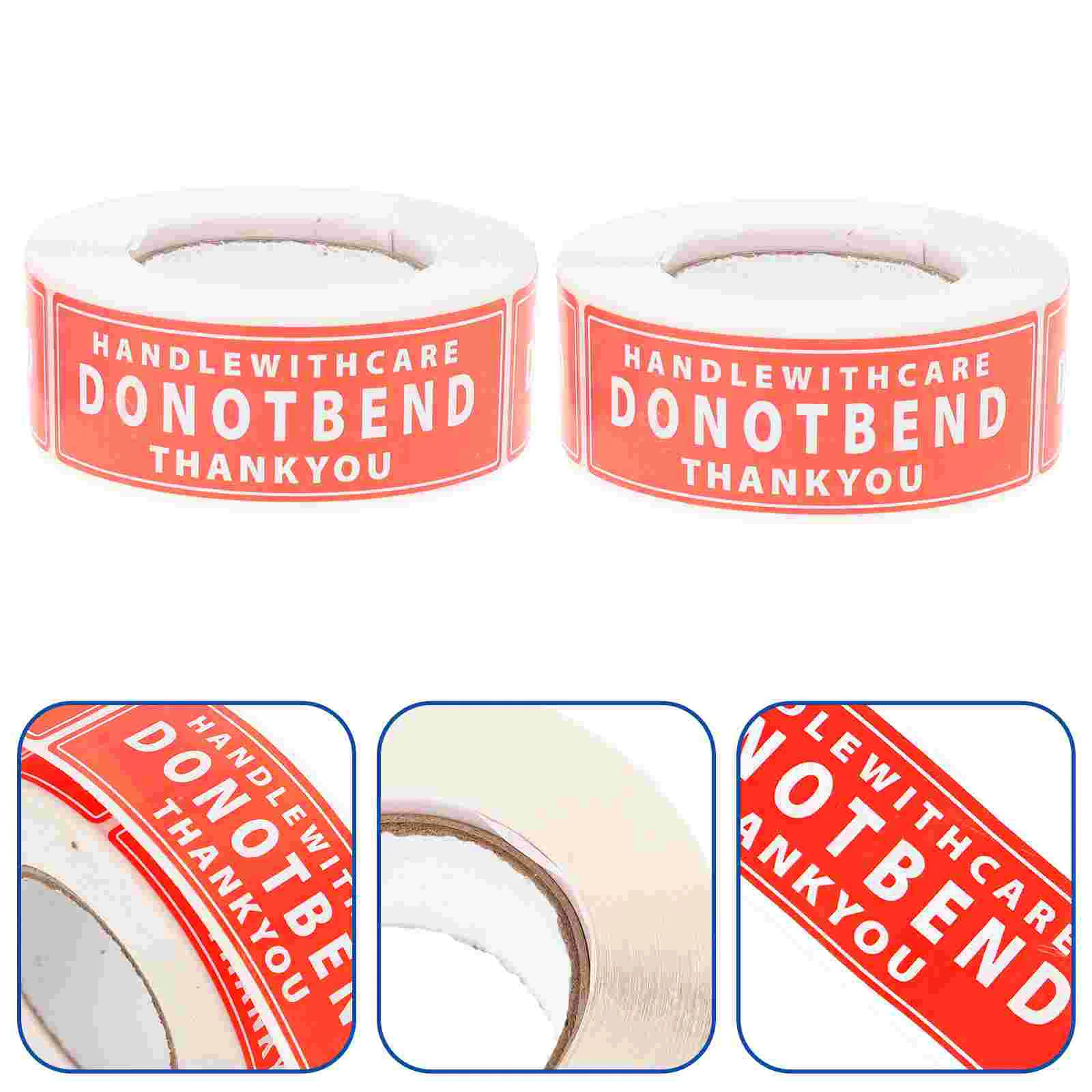 

2 Rolls Warning Stickers Fragile Shipping Decals Do Not Bend Adhesive Label Handle with Care