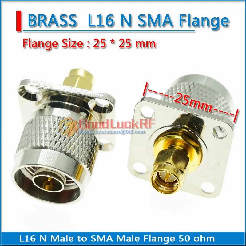 L16 N Male to SMA Male Plug 4 hole Flange Panel Mount 25 * 25 mm Brass RF Connector Adapters Socket Brooches Coaxial
L16 N Male to SMA Male Plug 4 hole Flange Panel Mount 25 * 25 mm Brass RF Connector Adapters Socket Brooches Coaxial