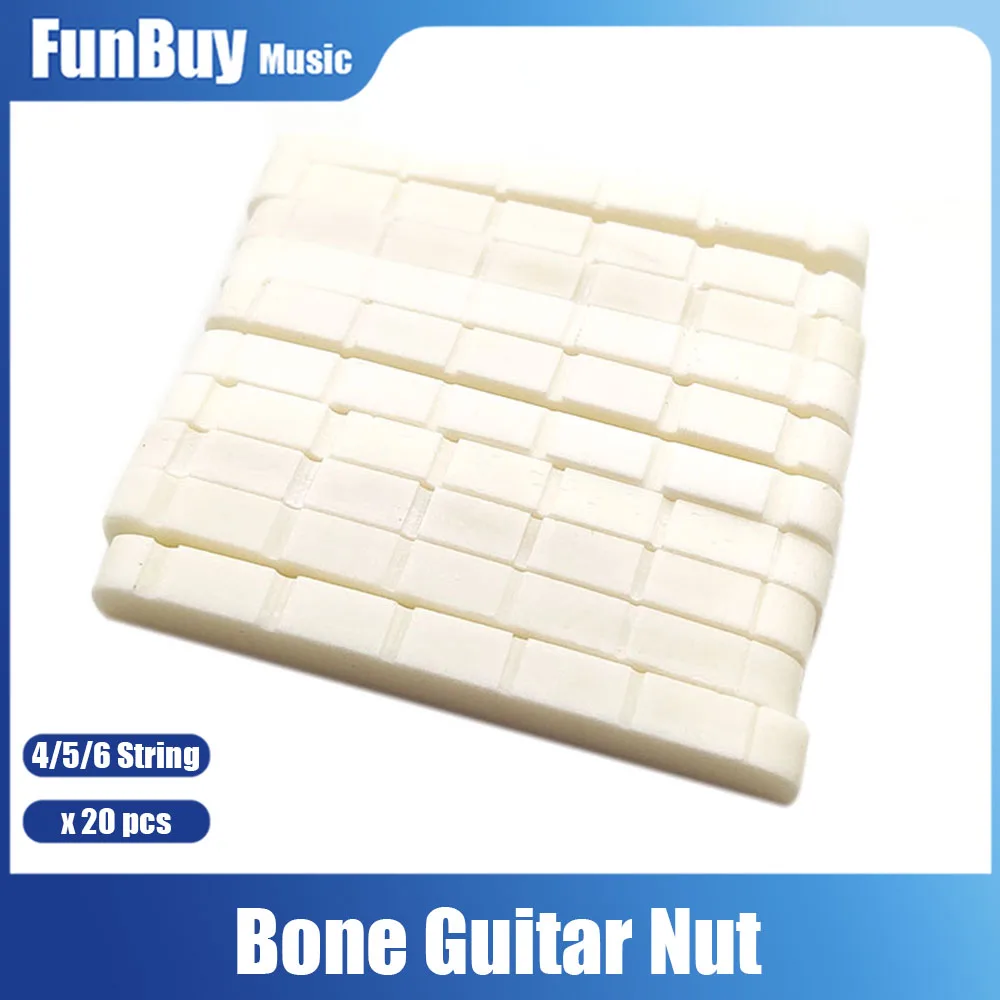 

20pcs Natural Bone Bass ST Electric Nut 4/5/6 String Electric Bass Bone Bridge Nuts Slotted 38mm 45mm Replacement Parts