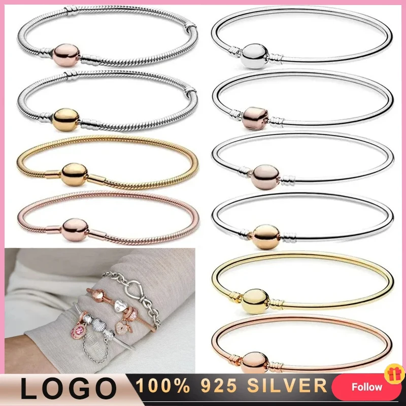 

New Popular Women's Bracelet% 925 Silver Original Logo Moments Snake Bracelet DIY Charm Jewelry Gift Fashion Light Luxury