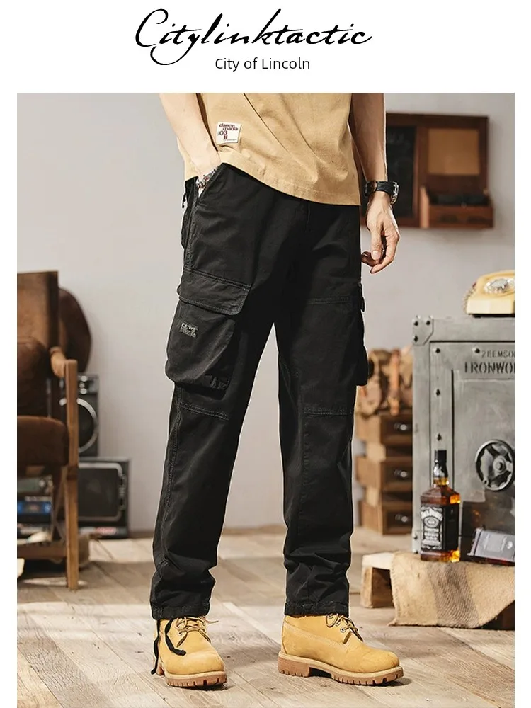 

Citylink TacTic 2024 Spring New Trendy Brand Tie Feet Straight Leg Large Pocket Casual Crop Pants For Men