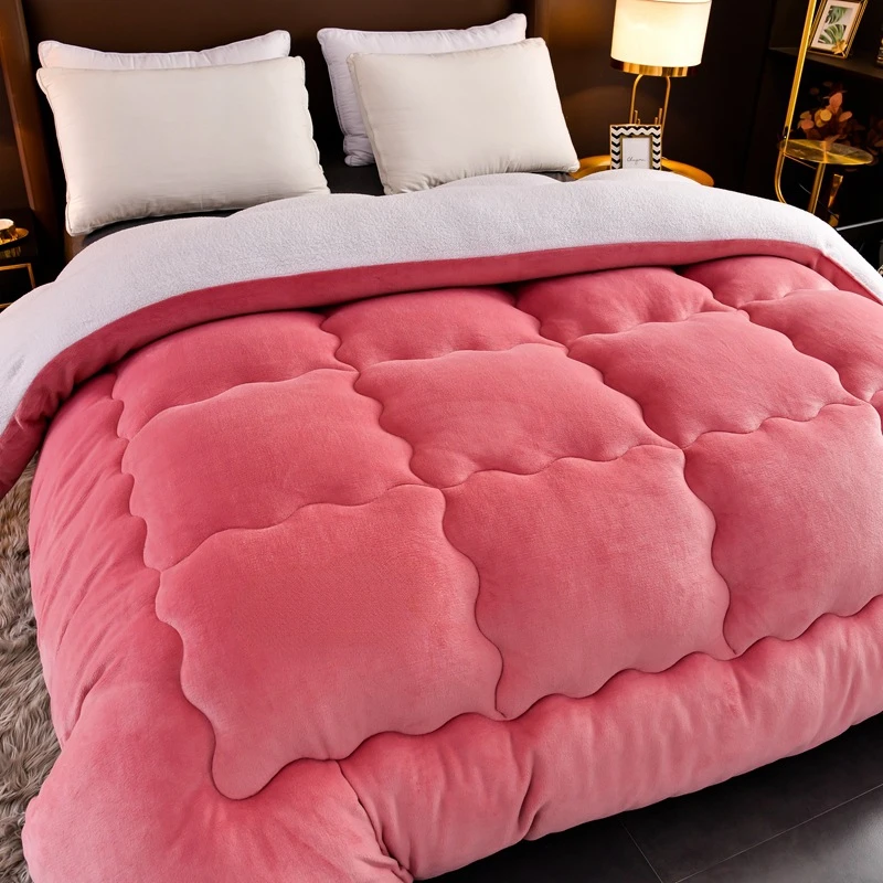 

New Super Warm Lamb Wool Quilt Winter Thickened Cotton Quilt Warm Cotton Double sided Velvet Soft Extra Large Blanket