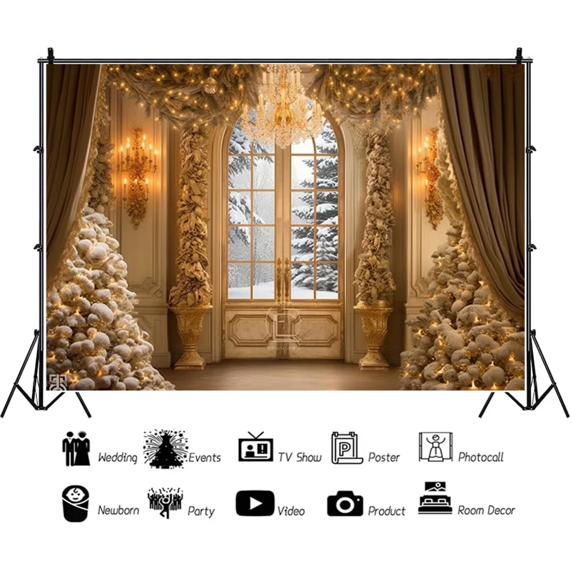 

SHENGYONGBAO Christmas Day Photography Backdrops Living Room Indoor Ornament Green Door Wreath Studio Background Props QS-46