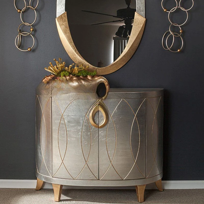 Semi-circular porch cabinet made of silver foil old hall shoe cabinet partition decorative cabinet corridor side cabinet
Semi-circular porch cabinet made of silver foil old hall shoe cabinet partition decorative cabinet corridor side cabinet