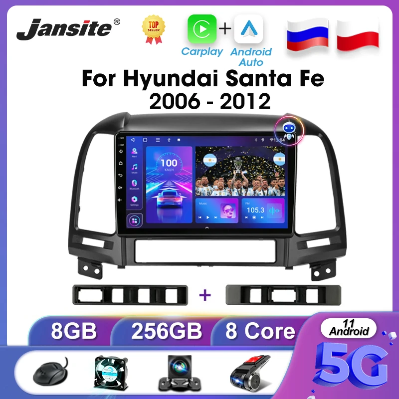 

Jansite Android 11 Car Stereo Radio For Hyundai Santa Fe 2 2006-2012 Multimedia Video Player Carplay Bluetooth Autoradio DVD GPS