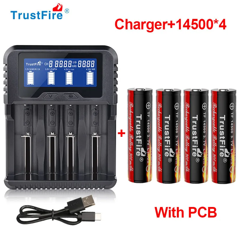 

Trustfire 14500 Battery Rechargeable AA Batteries Real Capacity 3.7V Li-ion WITH PCB For Flashlight Torch Battery+TR020 Charger