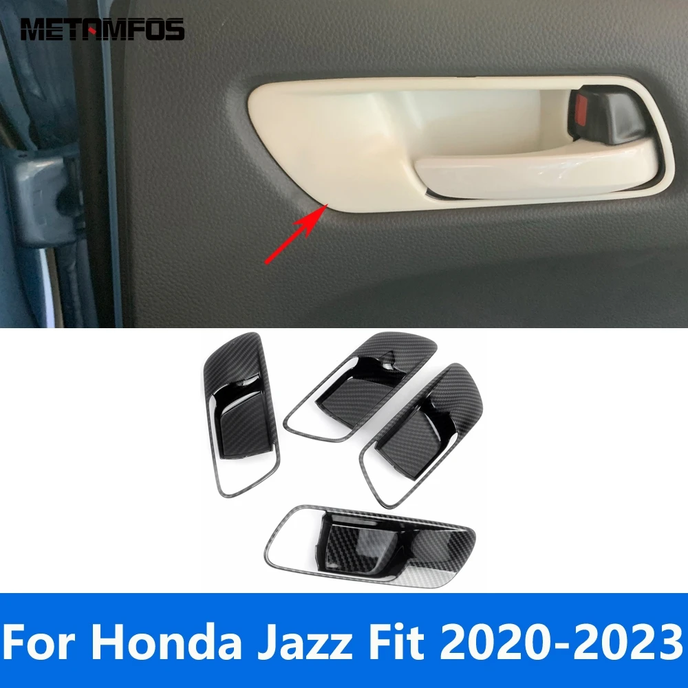 

For Honda Jazz 2020 2021 Inside Door Handle Bowl Cover Trim Molding Decoration Frame Carbon Fiber Inner Accessories Car Styling
