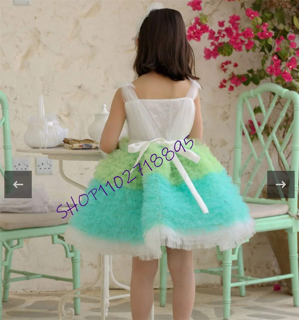 

Charming White Communion Dresses Girls Tutu Tiered Flower Girl Dresses Sleeveless Spaghetti Strap فساتين اطفال للعيد 2023 Summer