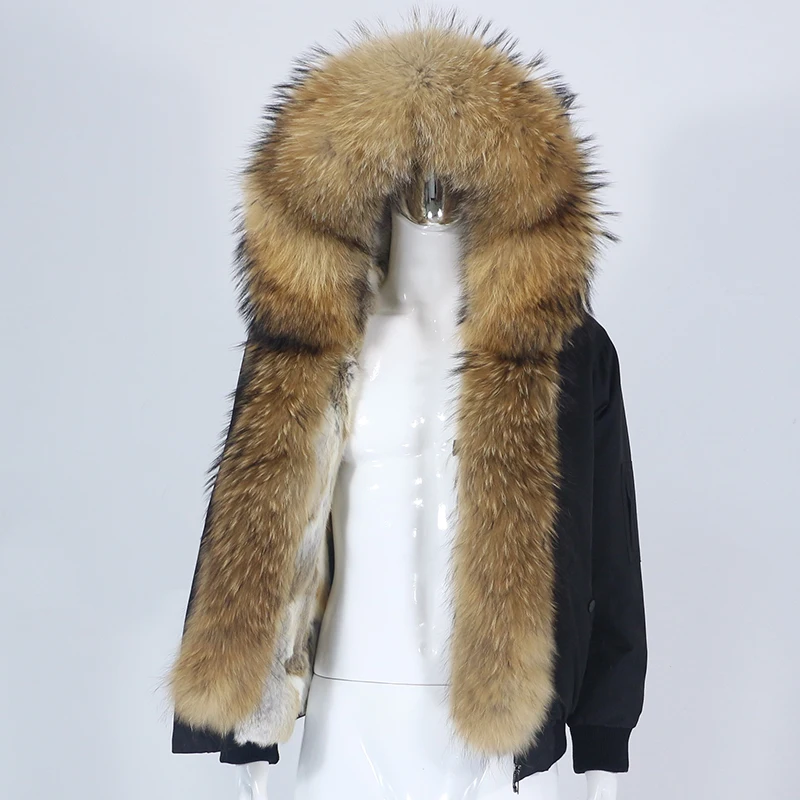 

MENINA BONITA Men Bomber Parka Waterproof Winter Jacket Natural Real Raccoon Fox Fur Coat Collar Hooded Rabbit Liner Streetwear
