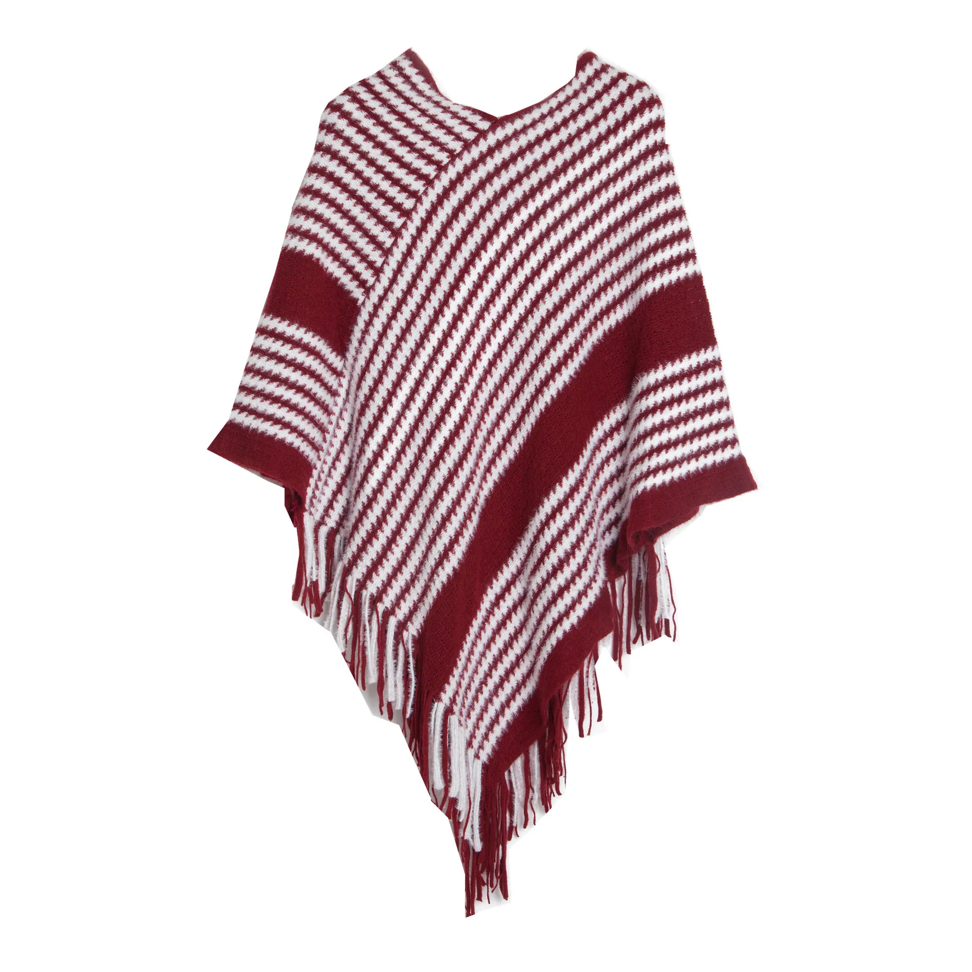 

Europe America Pullover Shawl Autumn Winter Knitwear Stripe Fashion Street Poncho Lady Capes Red Cloaks