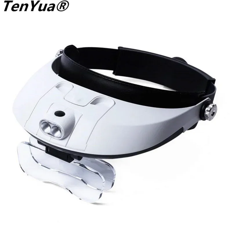 

LED Headband Magnifier 1x 1.5x 2x 2.5x 3.5x Illuminated Helmet Head Loupe Surgical Dental Loupes With 5 Lenses 2 led Lamp