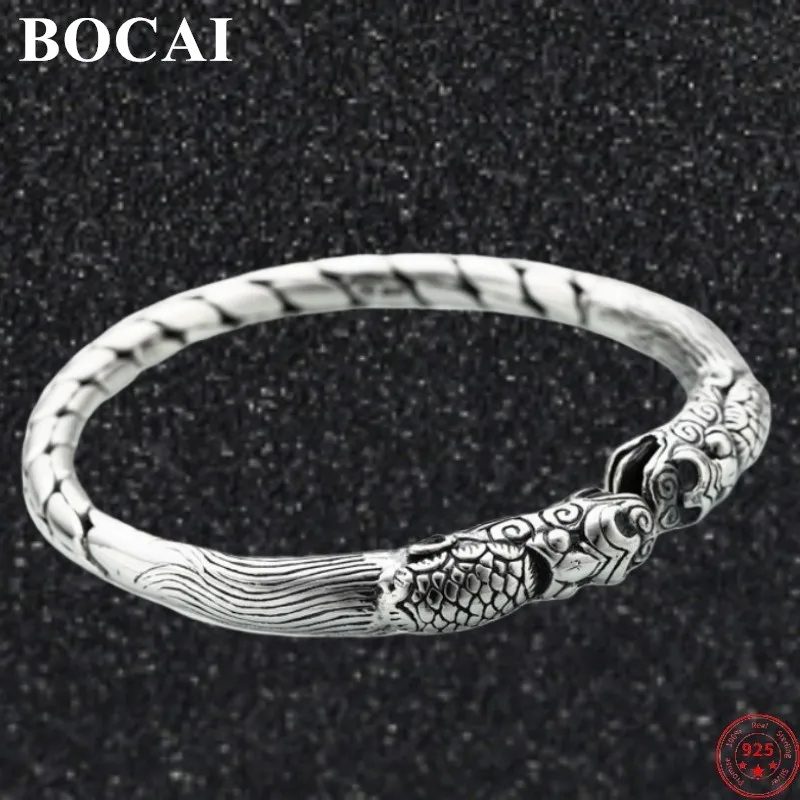 

BOCAI S999 Sterling Silver Pendant 2022 New Fashion Retro Totem Double Dragon Bangle Pure Argentum Hand Jewelry for Women Men