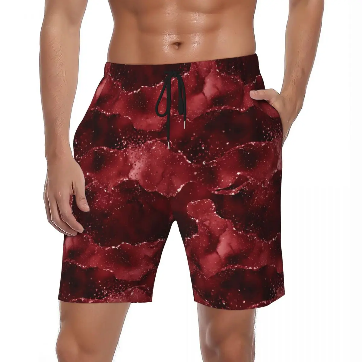 

Marble Print Board Shorts Summer Red Gold Liquid Sports Surf Beach Short Pants Males Fast Dry Classic Plus Size Swim Trunks