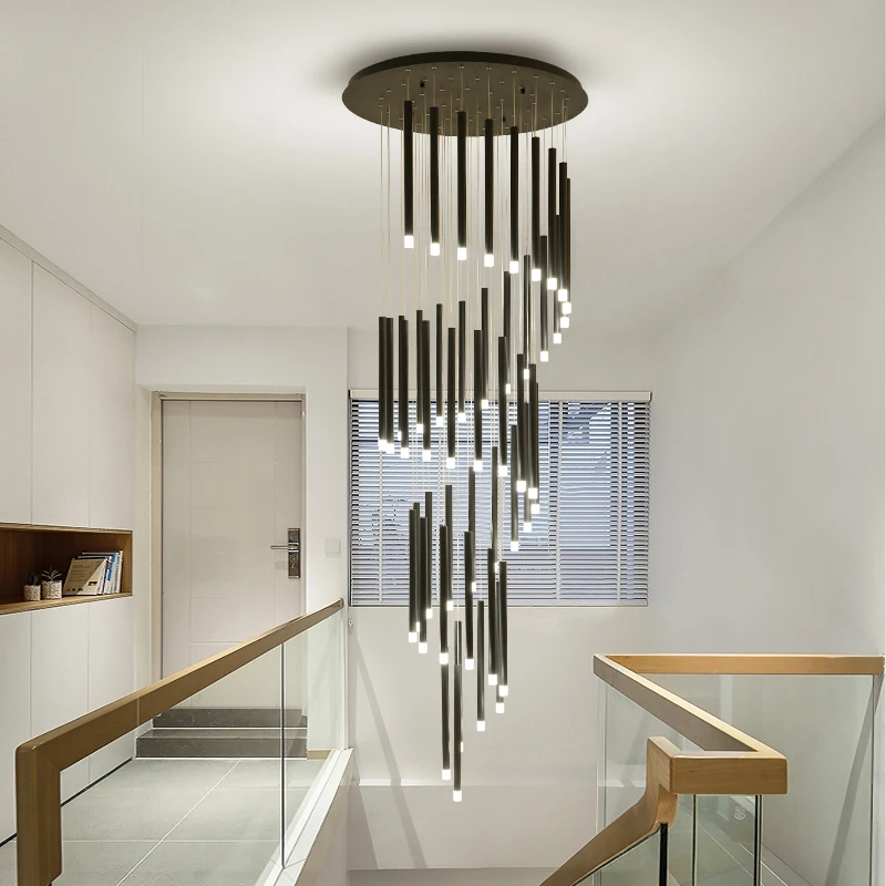 Modern led chandelier for staircase lobby long hanging light fixture black tube single design home decor loft hotel lighting
Modern led chandelier for staircase lobby long hanging light fixture black tube single design home decor loft hotel lighting