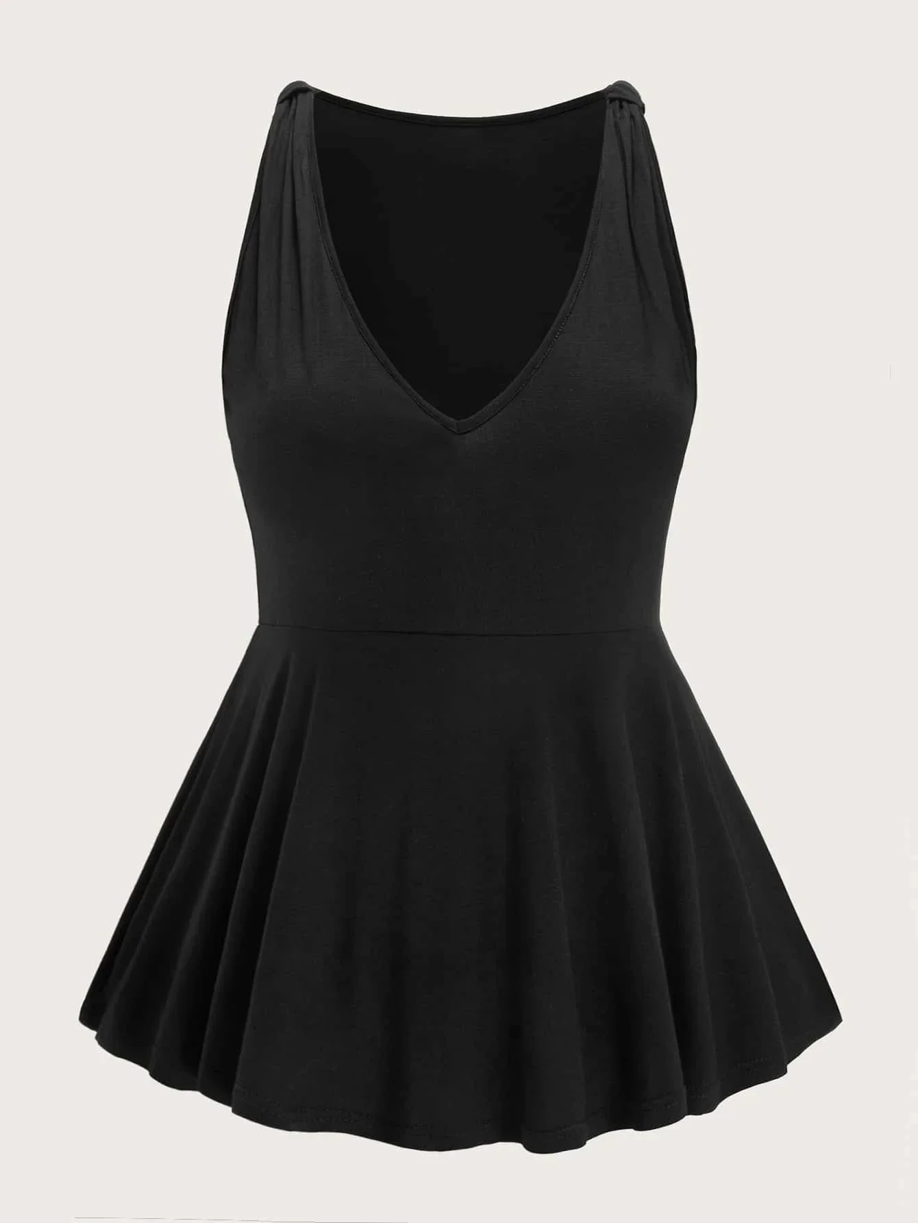 Plus Size Elegant Sleeveless Summer Peplum Blouse V-neck Bow Detail Solid Black Tunic Top Large Size Casual A-line T-shirt Tank Plus Size Elegant Sleeveless Summer Peplum Blouse V-neck Bow Detail Solid Black Tunic Top Large Size Casual A-line T-shirt Tank