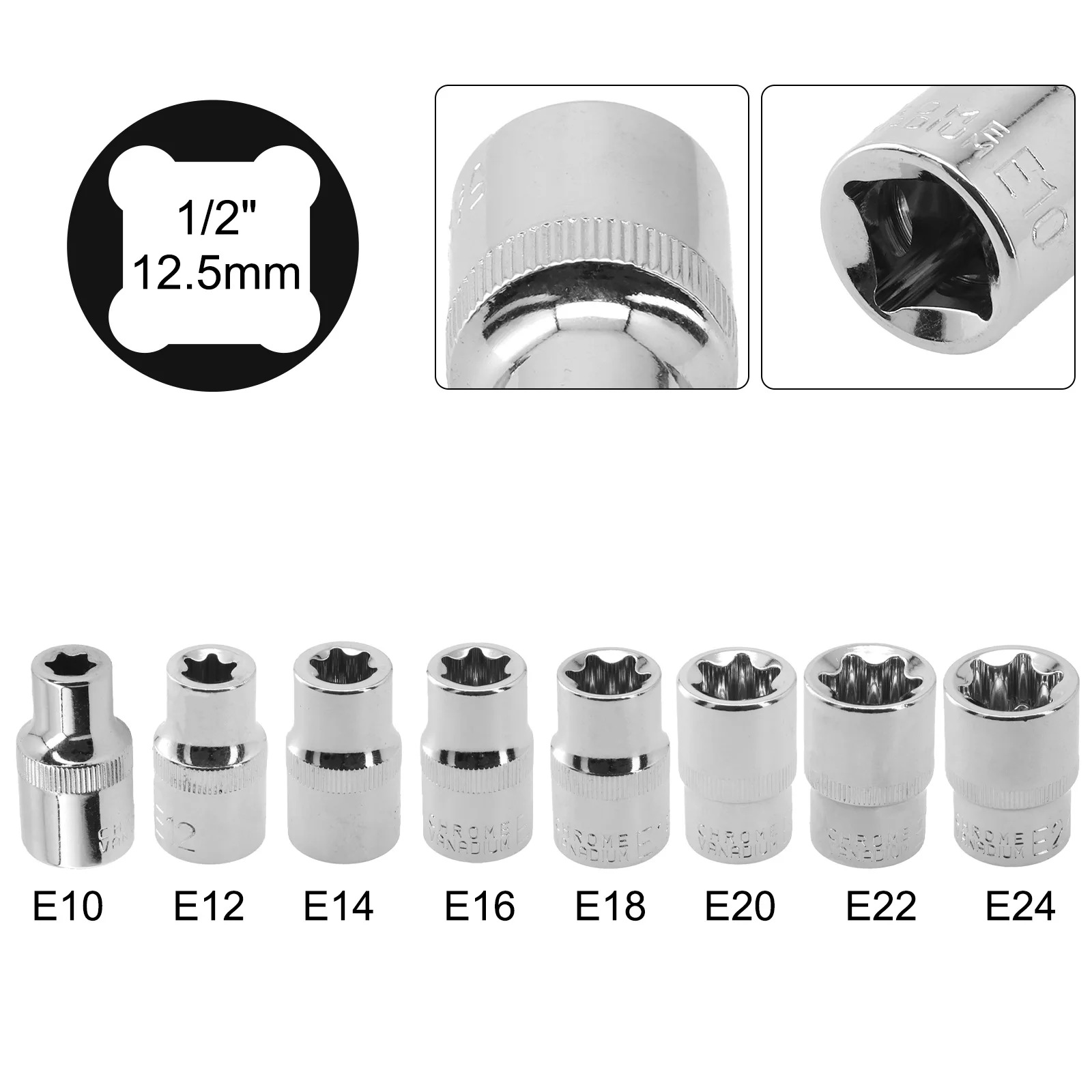 1/2 Torx E Type Sockets Screwdriver E10 E12 E14 E16 E18 E20 E22 E24 For Ratchet Wrench Head Post Bent Rod Driver Join Hand Tools
1/2 Torx E Type Sockets Screwdriver E10 E12 E14 E16 E18 E20 E22 E24 For Ratchet Wrench Head Post Bent Rod Driver Join Hand Tools