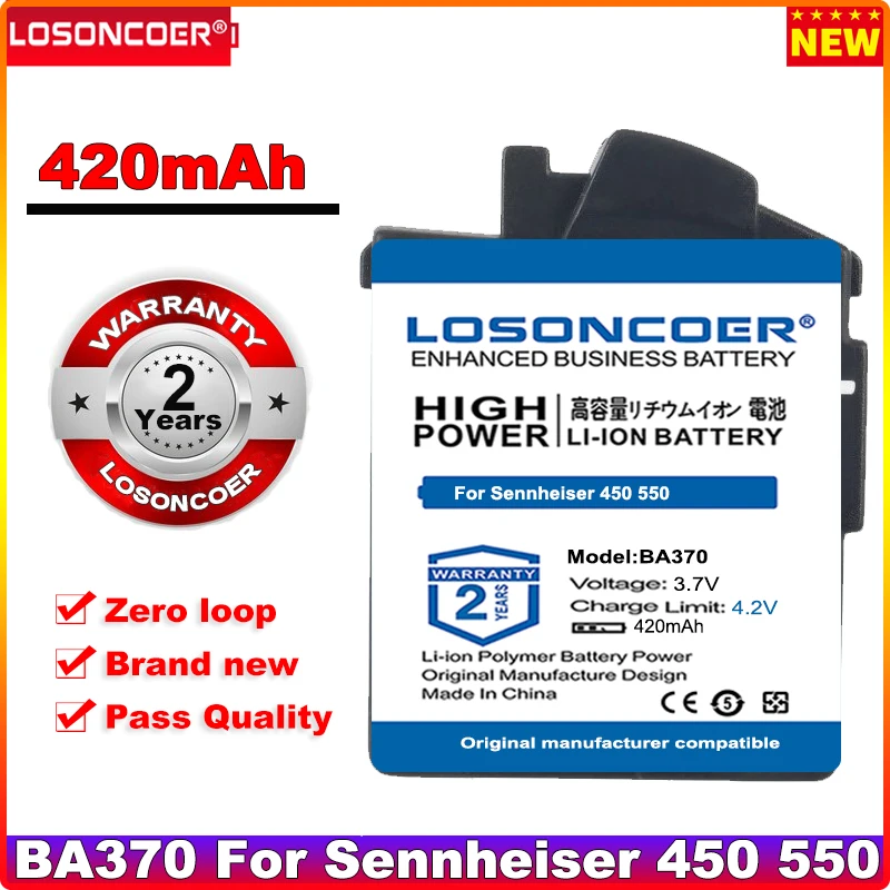 LOSONCOER 0 Cycle 100% New 420mAh Battery BA370 for Sennheiser 450 ,550 , MM400, PX210BT, PX360, 360BT, PXC310 ~In Stock
LOSONCOER 0 Cycle 100% New 420mAh Battery BA370 for Sennheiser 450 ,550 , MM400, PX210BT, PX360, 360BT, PXC310 ~In Stock