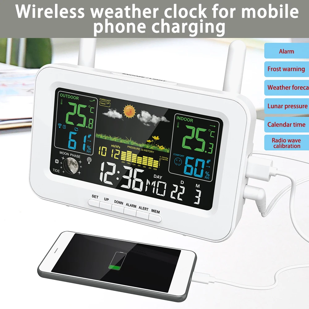 

Weather Station Wireless Indoor Outdoor Sensor Thermometer Hygrometer Digital Alarm Clock Barometer Forecast Station Calendar
