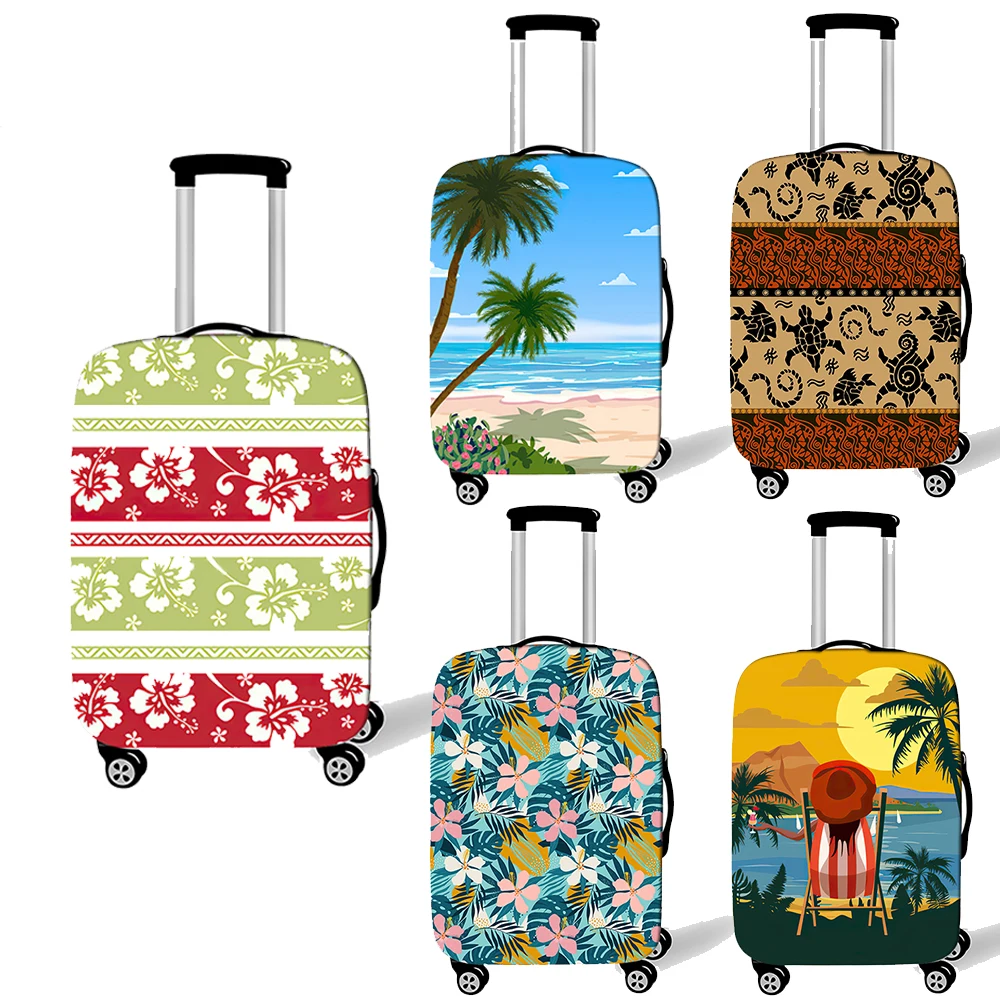 

Time To Travel Polynesian Print Luggage Cover Hibiscus Flowers Elastic Trolley Palm Coconut Trees Case Anti-dust Suitcase Covers